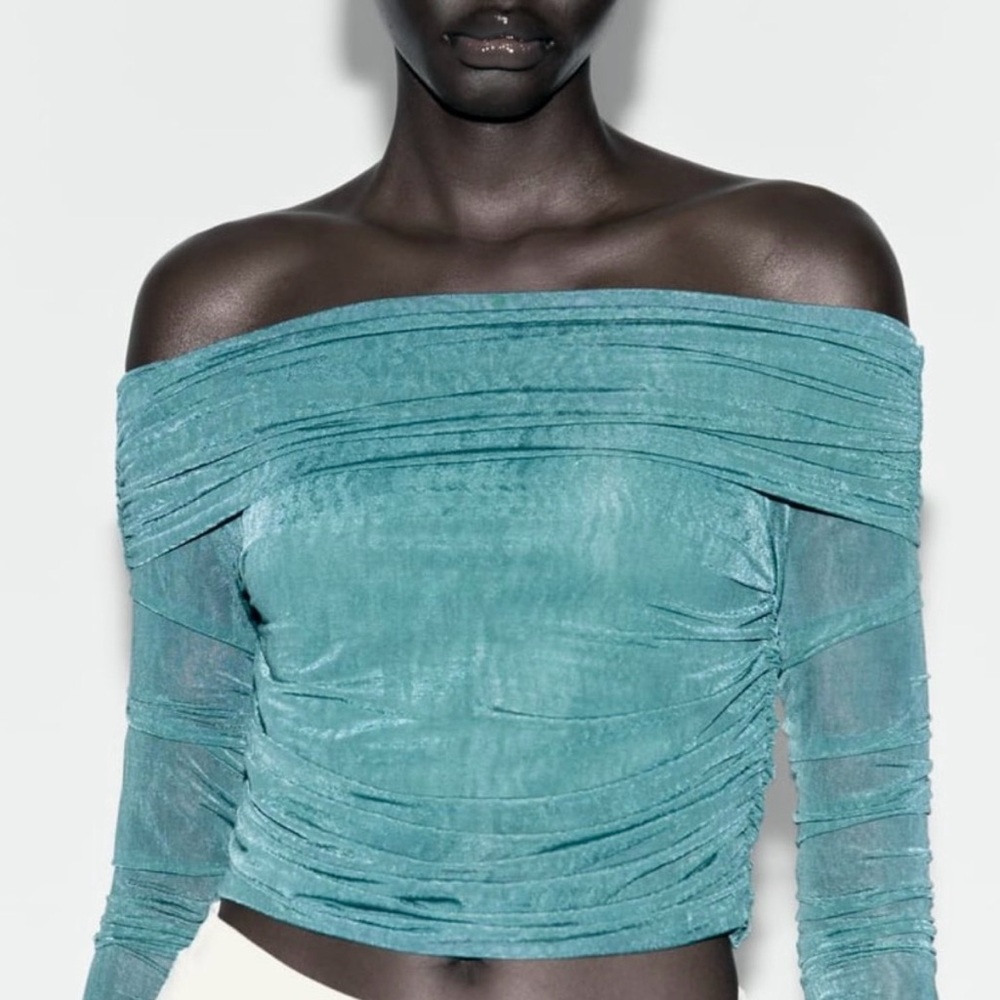 Zara off shoulder teal green top Size M - Picture 2 of 4